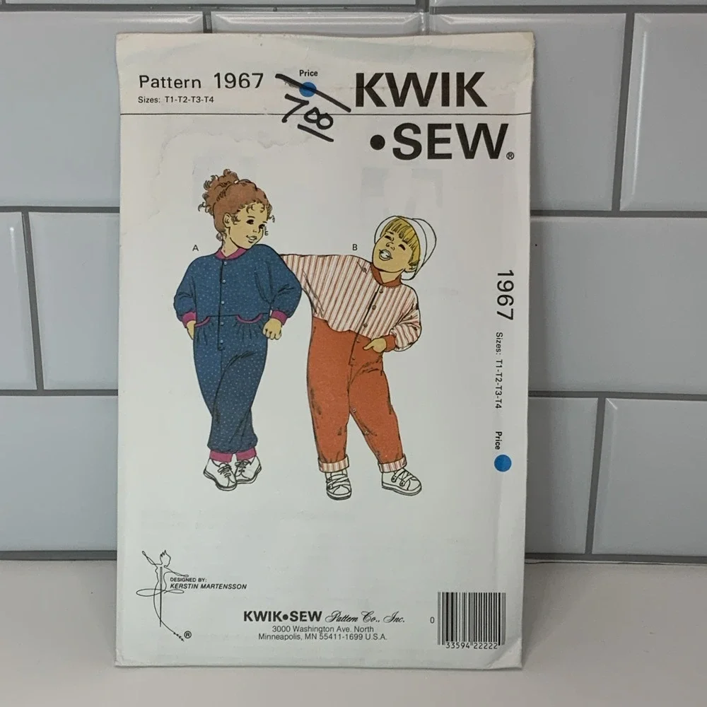 Kwik Sew 1967‎ Sewing Pattern Toddlers' Jumpsuits uncut Sz T1-T4